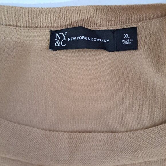 New York & Company Women's Tan Knit Sweater Top Sparkle Balloon Sleeves Sz XL - Picture 9 of 9